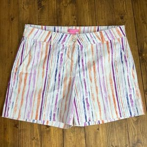 Isaac Mizrahi size 12 white shorts with purple and orange stripes